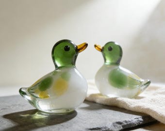 Handmade Lampwork Glass Owl Figurine, Mini Lucky Owl, Four Leaf Clover Gift