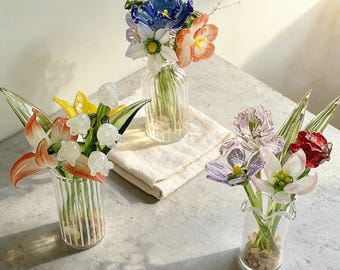 Handmade Lampwork Glass Flower Vase | Mini Floral Decor | Desk Shelf Accent | Gift for Her