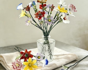 Handmade Lampwork Glass Flower Vase | Mini Floral Decor | Desk Shelf Accent | Gift for Her