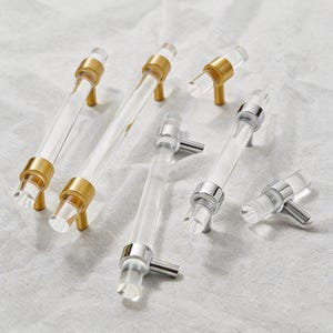 Klar Acryl und Messing-Schrankknauf: Moderner minimalistischer Schubladenknauf, Küchenschrankgriff