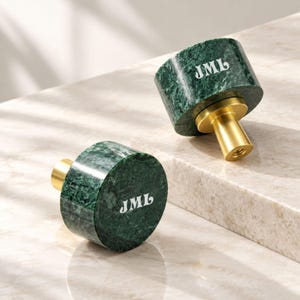 Pomello per mobile in marmo verde, pomelli per cassetti in ottone, maniglie per armadio bianche