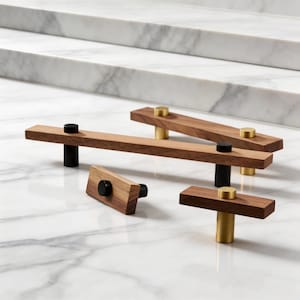 Tirador de latón y nogal para vinoteca: pomo moderno y minimalista para cómoda, armario o mueble de cocina.