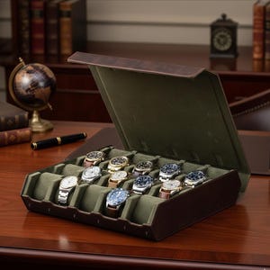 Boîte à montres en cuir pour homme - Vitrine 20 emplacements, organisateur fait main