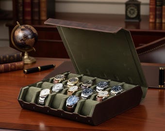 Leather Watch Box for Men – 20 Slot Display Case, Handmade Organizer