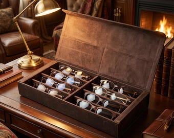 Leather eyeglass box for men with 8 Slots