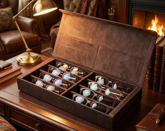 Estuche de cuero para gafas para hombre con 8 ranuras