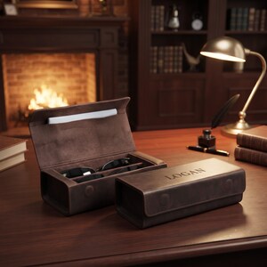 Custom Sunglasses Box– Double slot Crazy Horse Leather Organizer with Magnetic Closure