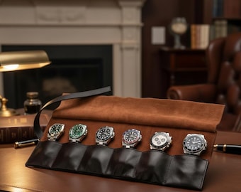 Rouleau pour montres – Étui de voyage en cuir véritable pleine fleur pour 6 montres
