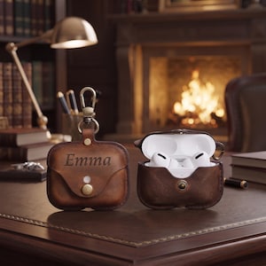 AirPods Pro Lederhülle – Personalisierte, gravierte Hülle mit Schlüsselanhänger