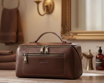 Custom Leather Dopp Kit  brown