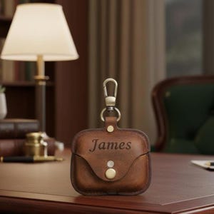 Leather AirPods Pro Case – Personalized Engraved Cover with Keychain, Handmade