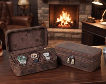 Custom Leather Travel Watch Holder 3-Slot Organizer
