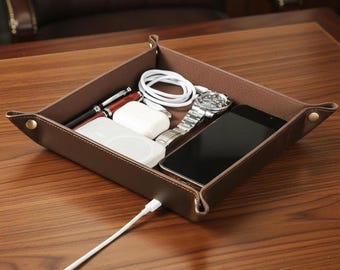 Leather Valet Tray for Men – Catch All Desk Organizer