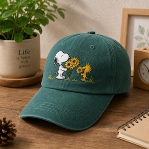 Vintage Peanuts Snoopy Baseball Cap White Green Brim Cartoon Embroidered Snoopy Baseball Hats - Etsy main image 2