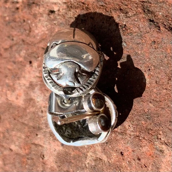 Silver Egyptian Scarab Post Earrings - Fine Detail - image 7