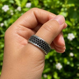 Black Moissanite Eternity Ring, 925 Sterling Silver Micro Pave Wedding Band Rings, Stackable Promise Ring, Gothic Anniversary Gift for Her