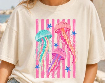 Jellyfish Shirt, Coastal Summer Tee, Beach Vacation Shirt, Ocean Lover Gift, Colorful Medusa Comfort Colors T-Shirt