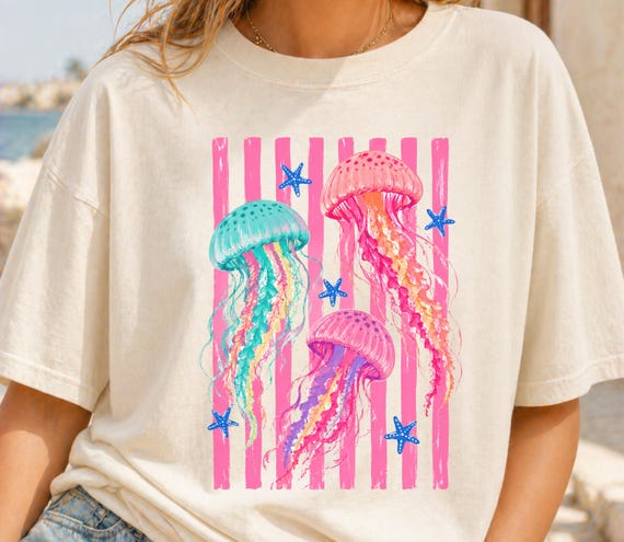 Jellyfish Shirt, Coastal Summer Tee, Beach Vacation Shirt, Ocean Lover Gift, Colorful Medusa Comfort Colors T-Shirt