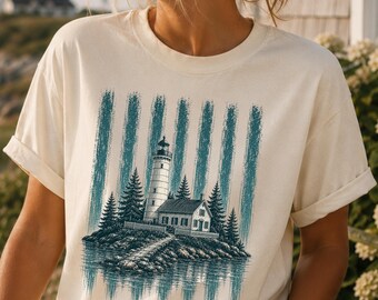 Vintage-Shirt mit Leuchtturmmotiv von Cana Island, T-Shirt mit Küstenmotiv aus Wisconsin, T-Shirt im Stil eines historischen Leuchtturms, Geschenkidee für Door County, Strandshirt im maritimen Stil