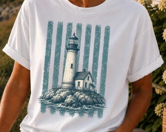 Vintage Leuchtturm-Shirt, Küstenerbe-T-Stück, nautisches Strand-Shirt, Ozean-Liebhaber-Geschenk, Komfortfarben 1717 Leuchtturm-T-Stück