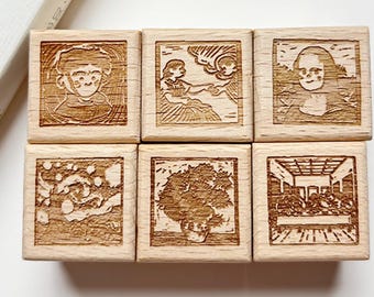 World-Famous Masterpieces Rubber Stamp Set – Van Gogh Sunflowers & Iconic Art-Inspired Wooden Stamps