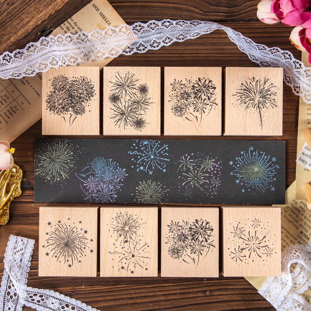 Fireworks-themed Handcrafted Wooden Stamp – 8 Festive Designs to Choose ...