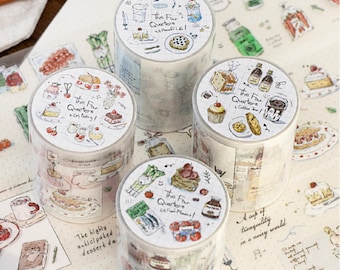Matte PET Washi Tape Loop | Watercolor Food & Life Stickers | Coffee, Baking, Grocery Journaling Decor | Waterproof Scrapbooking Supplies