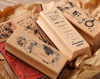 Vintage Floral Rubber Stamps - Cottagecore Stationery, Set of 4
