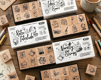 Retro Life Wooden Stamps – 8PCS Hand-drawn Daily Icons for Journaling Crafting