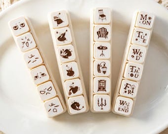 Vintage Mini Detachable 6-in-1 Mood Tracker Stamp Set, DIY Planner & Journaling Supplies, Scrapbooking Embellishment