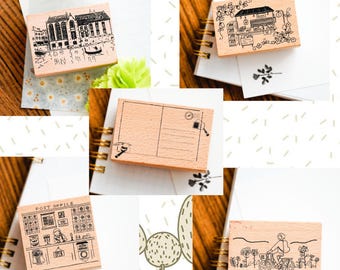 Wooden Scene Stamps – Travel Journal, Planner, Scrapbook Supplies