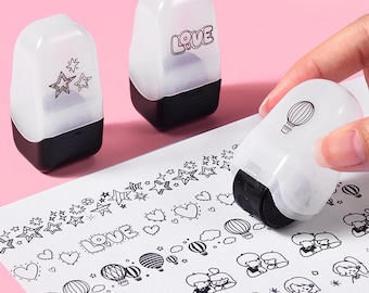 Kawaii Rolling Stamp Set – Hearts, Bows, Girls, Stars, Balloons, Couples (6 Themes)