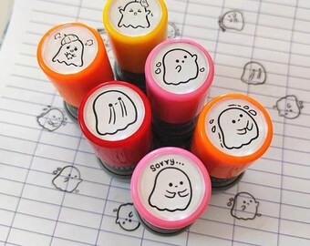 Cute Ghost Emoji Stamp, Self-Inking Rubber Stamp for Journaling, Kawaii Stationery, Planner Decoration, Funny Gift for Friends