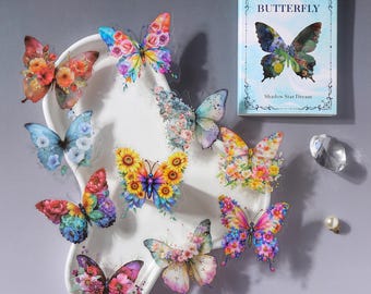 Butterfly Stickers for Journaling, 50 Pcs Floral PET Decals, Self-Adhesive Slide Box, Shadow Star Dream Scrapbook Supplies
