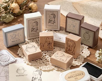 Wooden Cat Stamps – Kawaii Journaling, Scrapbooking, Card Making Designs