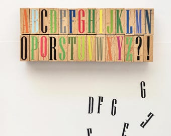 Colorful Wooden Alphabet Stamps – Hand-Carved Letters for Crafts, Journaling, Learning