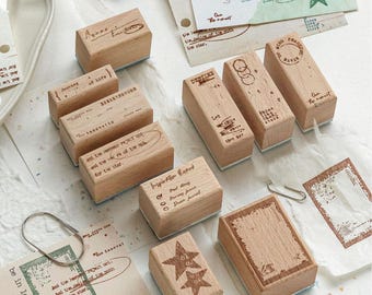 Vintage Ticket & English Stamp Set – 10 Retro Wooden Rubber Stamps for Journaling, Scrapbooking ,DIY Crafts