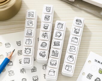 Cute Cat Stamp Set Self Inking | Kawaii Journaling Stamps for Bullet Journal & Planner | Adorable Pet Tracker Rubber Stamp