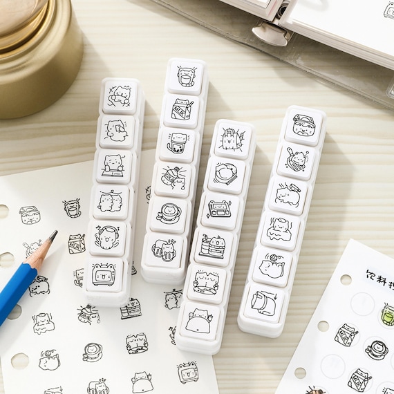 Cute Cat Stamp Set Self Inking | Kawaii Journaling Stamps for Bullet Journal & Planner | Adorable Pet Tracker Rubber Stamp