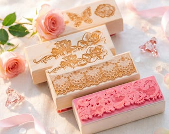 Vintage Lace Floral Butterfly Wood Mounted Stamps – Scrapbooking, Journaling, Card Making Supplies