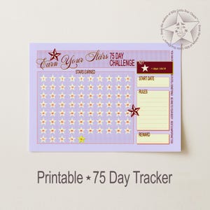 75 Day Challenge Tracker Star Chart: For Adults, Printer-Friendly, Downloadable, Digital Download, Printable