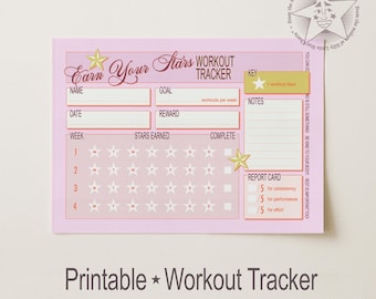 Monthly Workout Tracker Star Chart: For Adults and Teens, Printer-Friendly, Downloadable, Digital Download, Printable