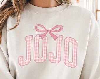 JOJO PNG, Coquette Bow Name Design, Pink Gingham Shirt Graphic Digital Download