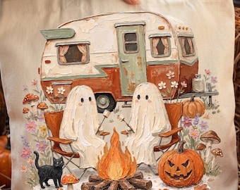 Camping Wildflowers Ghost Shirt PNG, Spooky Floral Ghost Design, Botanical Ghost Sublimation, Preppy Fall Halloween, Digital Download