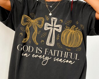 Christian Fall Cross PNG, God Is Faithful, Coquette Bow, Pumpkin Sublimation, Autumn Faith Design