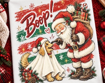 Christmas Dog Boop PNG, Santa Golden Retriever, Retro Holiday Sublimation Shirt Design