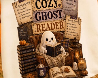 Book Lover PNG Cozy Ghost Reader Halloween Reading Sublimation