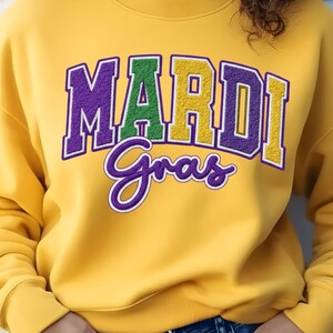 Mardi Gras Faux Yarn PNG, Faux Embroidery Varsity Patch Style Text