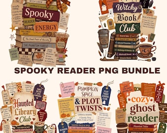 Book Lover PNG Bundle, Spooky Halloween Reader Collection