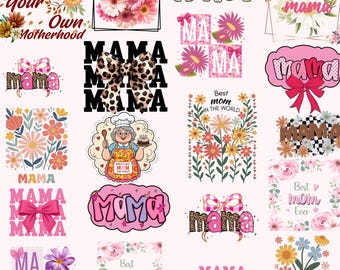 Paquete PNG de mamá floral, diseños de camisetas con lazo para mamá